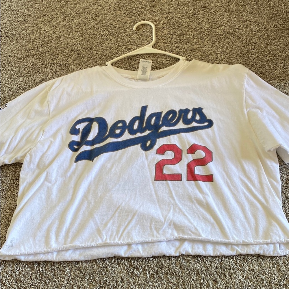 Kershaw White Dodgers Tee with Blue and Red Accents